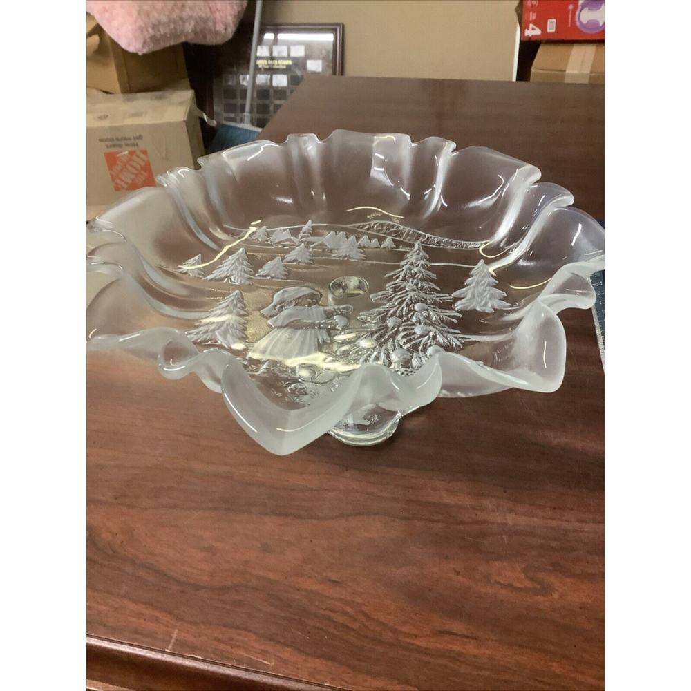 Vintage Mikasa Christmas Pedestal Bowl Trees Frosted Pattern - Picture 1 of 6